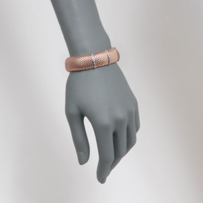 Italian .15 ct. t.w. Diamond-Trimmed Beaded Mesh Bracelet   in 18kt Over Sterling. 7.5" &mdash; Alt Image 2