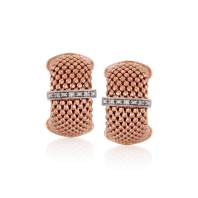 Italian Diamond-Trimmed Beaded Mesh Hoops in 18kt Over Sterling &mdash; Alt Image 1