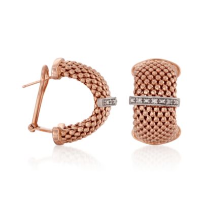Italian Diamond-Trimmed Beaded Mesh Hoops in 18kt Over Sterling &mdash; Alt Image 3