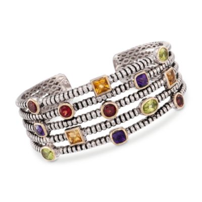 8.10 ct. t.w. Multi-Gem Cuff Bracelet in Two-Tone. 7" &mdash; Alt Image 1
