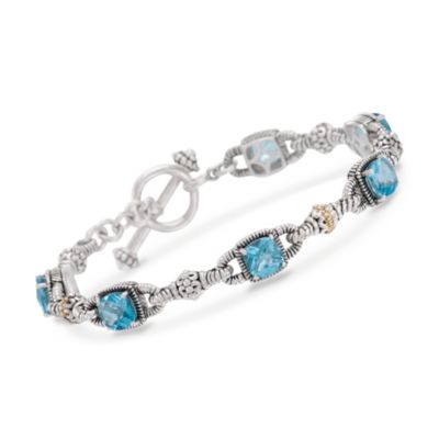 6.05 ct. t.w. Blue Topaz Bracelet in Sterling Silver and 14kt Yellow Gold. 7" &mdash; Alt Image 1