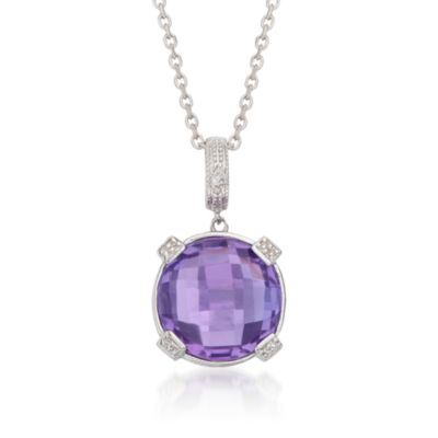 6.05 Carat Amethyst Pendant Necklace With Diamonds in Sterling Silver. 18" &mdash; Alt Image 1