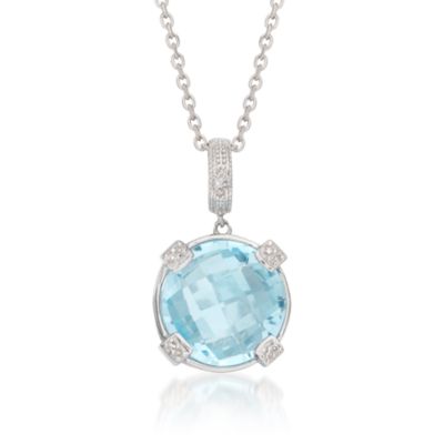 7.60 Carat Blue Topaz Pendant Necklace With Diamonds in Sterling Silver. 16" &mdash; Alt Image 1