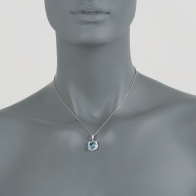 7.60 Carat Blue Topaz Pendant Necklace With Diamonds in Sterling Silver. 16" &mdash; Alt Image 2
