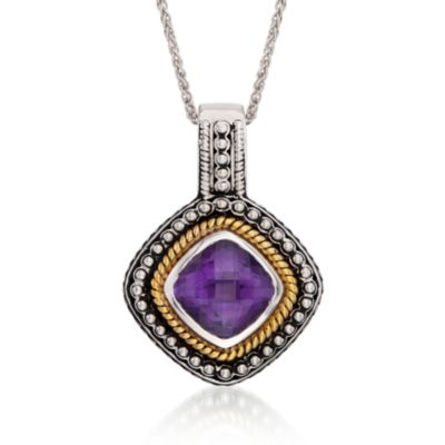6.50 Carat Amethyst Pendant Necklace in Sterling Silver and 14kt Yellow Gold. 18" &mdash; Alt Image 1