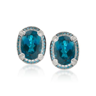 15.00 ct. t.w. London Blue Topaz and 1.10 ct. t.w. Diamond Earrings in 14kt White Gold &mdash; Alt Image 1
