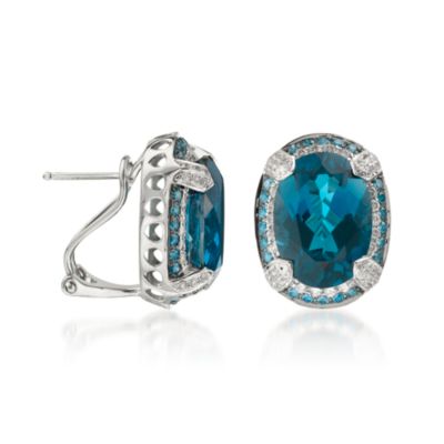 15.00 ct. t.w. London Blue Topaz and 1.10 ct. t.w. Diamond Earrings in 14kt White Gold &mdash; Alt Image 3