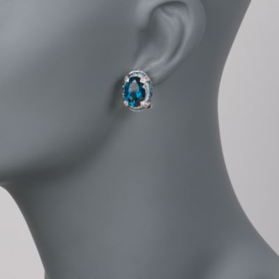 15.00 ct. t.w. London Blue Topaz and 1.10 ct. t.w. Diamond Earrings in 14kt White Gold &mdash; Alt Image 2