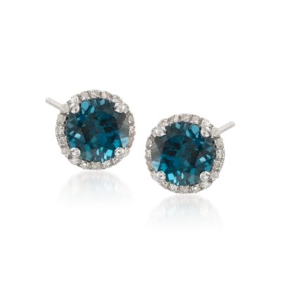 3.10 ct. t.w. London Blue Topaz and .15 ct. t.w. Diamond Earrings in 14kt White Gold &mdash; Alt Image 1