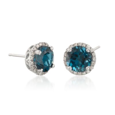 3.10 ct. t.w. London Blue Topaz and .15 ct. t.w. Diamond Earrings in 14kt White Gold &mdash; Alt Image 3