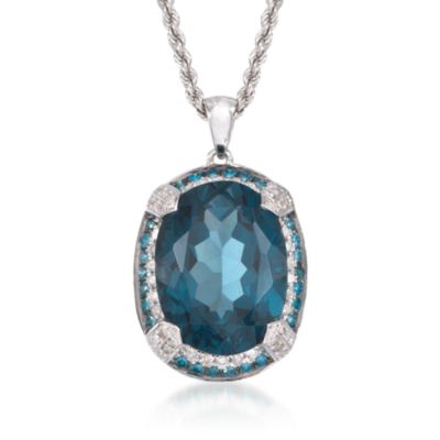 13.00 Carat London Blue Topaz and Diamond Pendant Necklae in 14kt White Gold. 18" &mdash; Alt Image 1