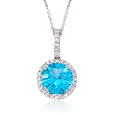 3.90 Carat Blue Topaz Pendant Necklace With Diamonds in 14kt White Gold. 18" &mdash; Alt Image 1