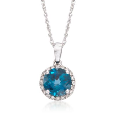 1.55 Carat London Blue Topaz Pendant Necklace With Diamonds in 14kt White Gold. 16" &mdash; Alt Image 1