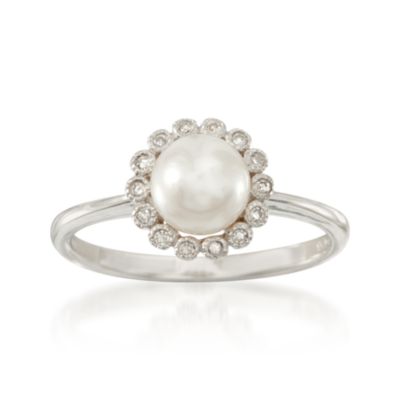 6.5mm Pearl Ring With Diamonds in 14kt White Gold &mdash; Alt Image 1