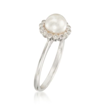 6.5mm Pearl Ring With Diamonds in 14kt White Gold &mdash; Alt Image 3