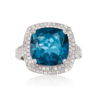 9.15 Carat London Blue Topaz Ring With .70 ct. t.w. Diamonds in 14kt White Gold &mdash; Alt Image 1