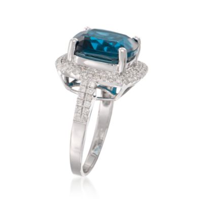 9.15 Carat London Blue Topaz Ring With .70 ct. t.w. Diamonds in 14kt White Gold &mdash; Alt Image 3