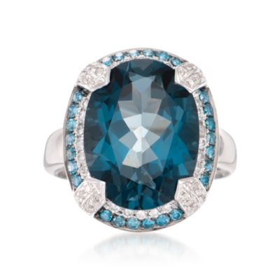 13.00 Carat Blue Topaz Ring With .55 ct. t.w. Blue and White Diamonds in 14kt White Gold &mdash; Alt Image 1