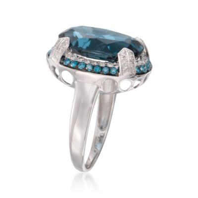 13.00 Carat Blue Topaz Ring With .55 ct. t.w. Blue and White Diamonds in 14kt White Gold &mdash; Alt Image 3