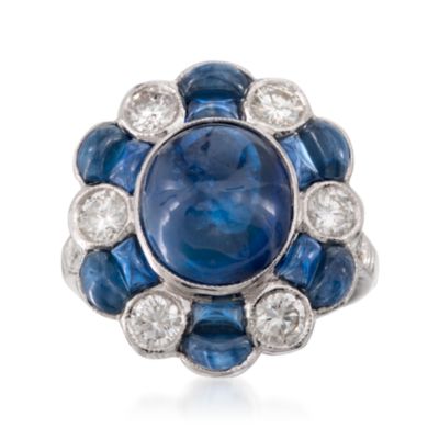 C.1990 Vintage Sapphire and 1.15 ct. t.w. Diamond Ring in 18kt White Gold. Size 7 &mdash; Alt Image 1