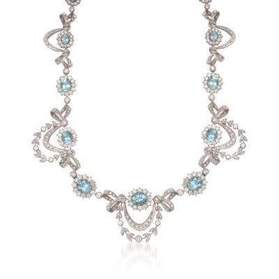 C. 2000 Vintage 11.25 ct. t.w. Aquamarine and 12.50 ct. t.w. Diamond Necklace in 18kt White Gold. 16" &mdash; Alt Image 1
