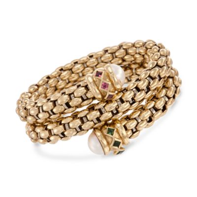 C. 1980 Vintage Tourmaline and Mabe Pearl Bracelet in 18kt Two-Tone Gold. 6" &mdash; Alt Image 1