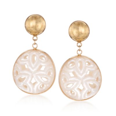 Mother-Of-Pearl Earrings in 14kt Yellow Gold &mdash; Alt Image 1
