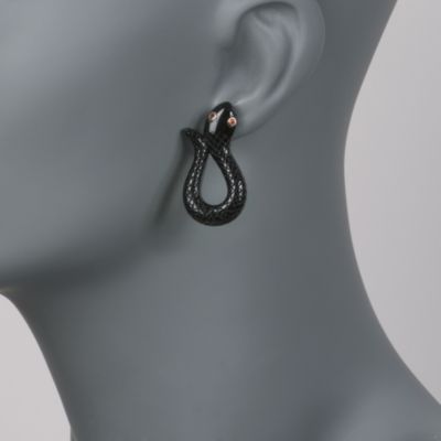 Black Jade Snake Earrings With .10 ct. t.w. Garnets in 14kt Yellow Gold &mdash; Alt Image 2