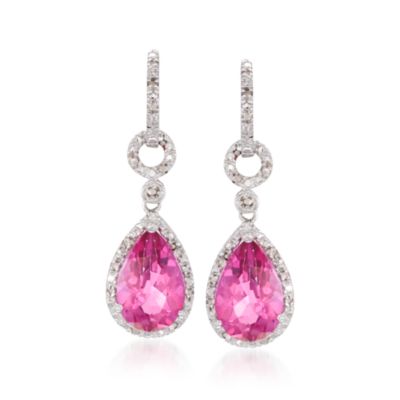 6.00 ct. t.w. Pink Topaz and Diamond Drop Earrings in Sterling Silver &mdash; Alt Image 1