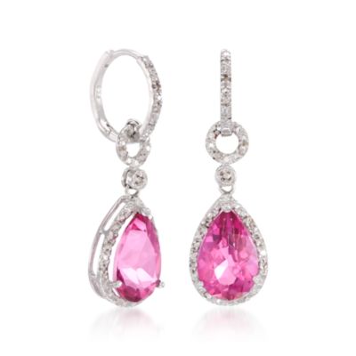 6.00 ct. t.w. Pink Topaz and Diamond Drop Earrings in Sterling Silver &mdash; Alt Image 3