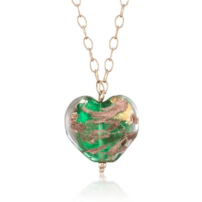 Italian Murano Glass Heart Necklace in 18kt Yellow Gold. 18" &mdash; Alt Image 1