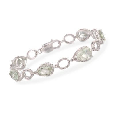 14.50 ct. t.w. Italian Green Amethyst and .48 ct. t.w. Diamond Bracelet in Sterling Silver. 7.5" &mdash; Alt Image 1