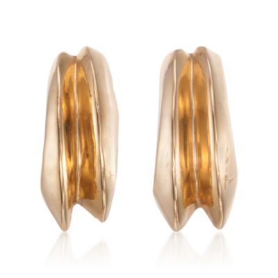 C. 1980 Vintage 14kt Yellow Gold 'J'-Shaped Earrings &mdash; Alt Image 1