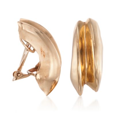 C. 1980 Vintage 14kt Yellow Gold 'J'-Shaped Earrings &mdash; Alt Image 3