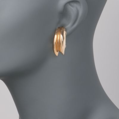C. 1980 Vintage 14kt Yellow Gold 'J'-Shaped Earrings &mdash; Alt Image 2