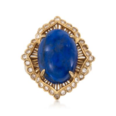 C. 1960 Vintage Lapis and .65 ct. t.w. Diamond Ring in 18kt Yellow Gold. Size 8.75 &mdash; Alt Image 1