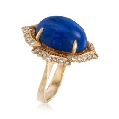 C. 1960 Vintage Lapis and .65 ct. t.w. Diamond Ring in 18kt Yellow Gold. Size 8.75 &mdash; Alt Image 3
