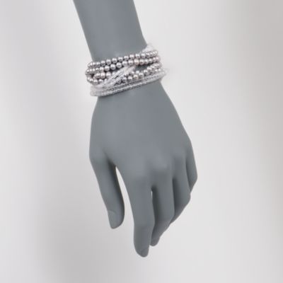 Gray Pearl and Rock Crystal Bead Bracelet in Sterling Silver. 7" &mdash; Alt Image 2
