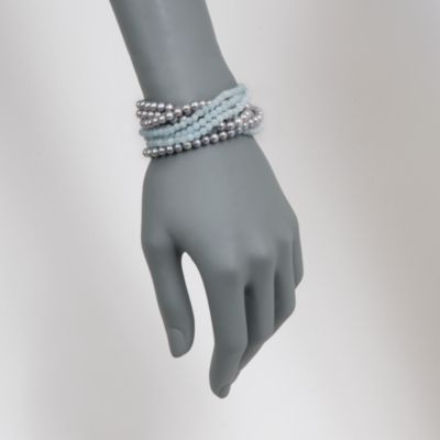 Eight-Strand Milky Aquamarine and Gray Pearl Bracelet in Sterling Silver &mdash; Alt Image 2