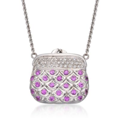 C. 1990 Vintage Lumiere Pink Sapphire Pendant Necklace With Diamonds in 18kt White Gold. 30" &mdash; Alt Image 1