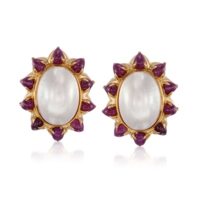 C. 1980 Vintage Hammerman Brothers 11.00 ct. t.w. Ruby and Mabe Pearl Earrings in 18kt Yellow Gold &mdash; Alt Image 1