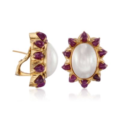 C. 1980 Vintage Hammerman Brothers 11.00 ct. t.w. Ruby and Mabe Pearl Earrings in 18kt Yellow Gold &mdash; Alt Image 3