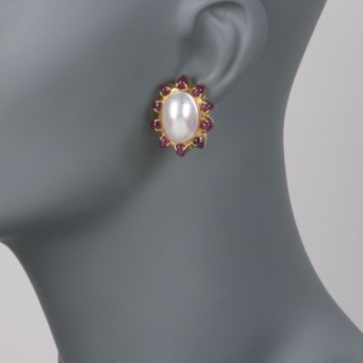 C. 1980 Vintage Hammerman Brothers 11.00 ct. t.w. Ruby and Mabe Pearl Earrings in 18kt Yellow Gold &mdash; Alt Image 2