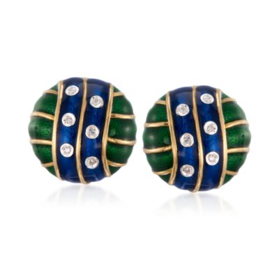 C. 1960 Vintage Van Cleef and Arpel .20 ct. t.w. Diamond Earrings With Enamel in 18kt Yellow Gold &mdash; Alt Image 1