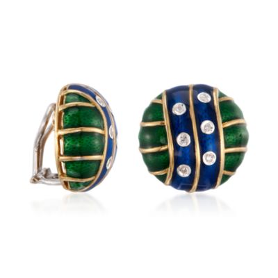 C. 1960 Vintage Van Cleef and Arpel .20 ct. t.w. Diamond Earrings With Enamel in 18kt Yellow Gold &mdash; Alt Image 3