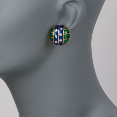C. 1960 Vintage Van Cleef and Arpel .20 ct. t.w. Diamond Earrings With Enamel in 18kt Yellow Gold &mdash; Alt Image 2