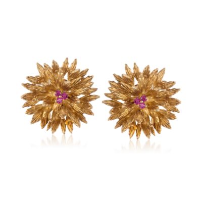 C. 1960 Vintage Tiffany Jewelry .30 ct. t.w. Ruby Floral Earrings in 18kt Yellow Gold &mdash; Alt Image 1