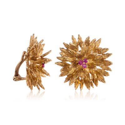 C. 1960 Vintage Tiffany Jewelry .30 ct. t.w. Ruby Floral Earrings in 18kt Yellow Gold &mdash; Alt Image 3