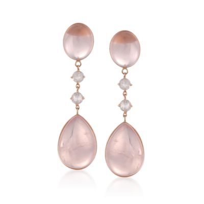 Cabochon Rose Quartz Drop Earrings in 14kt Rose Gold &mdash; Alt Image 1