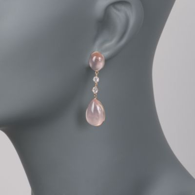 Cabochon Rose Quartz Drop Earrings in 14kt Rose Gold &mdash; Alt Image 2
